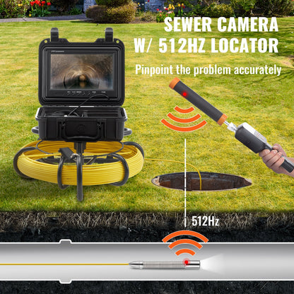 Sewer Inspection Camera with 512Hz Locator, 50m Cable, 9" Screen, IP68 Waterproof