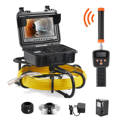 Sewer Inspection Camera with 512Hz Locator, 50m Cable, 9" Screen, IP68 Waterproof