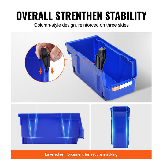 Stackable Storage Bins, 276 x 139 x 128 mm, 12-Pack, Blue/Red, Heavy Duty Organizer