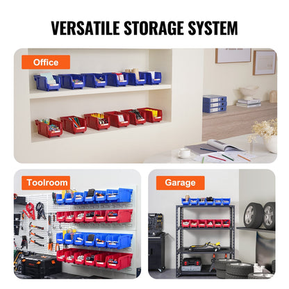 Stackable Storage Bins, 276 x 139 x 128 mm, 12-Pack, Blue/Red, Heavy Duty Organizer