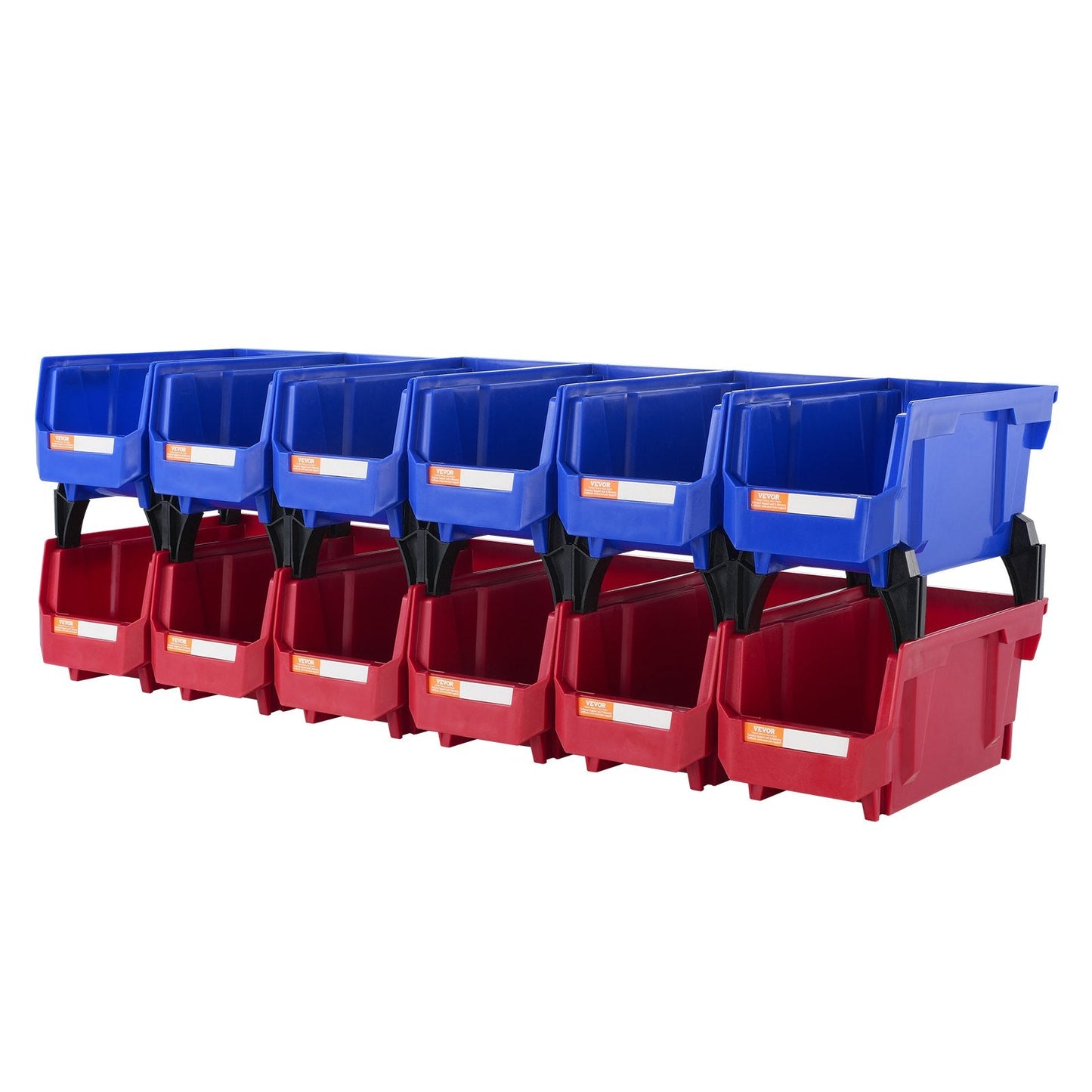 Stackable Storage Bins, 276 x 139 x 128 mm, 12-Pack, Blue/Red, Heavy Duty Organizer