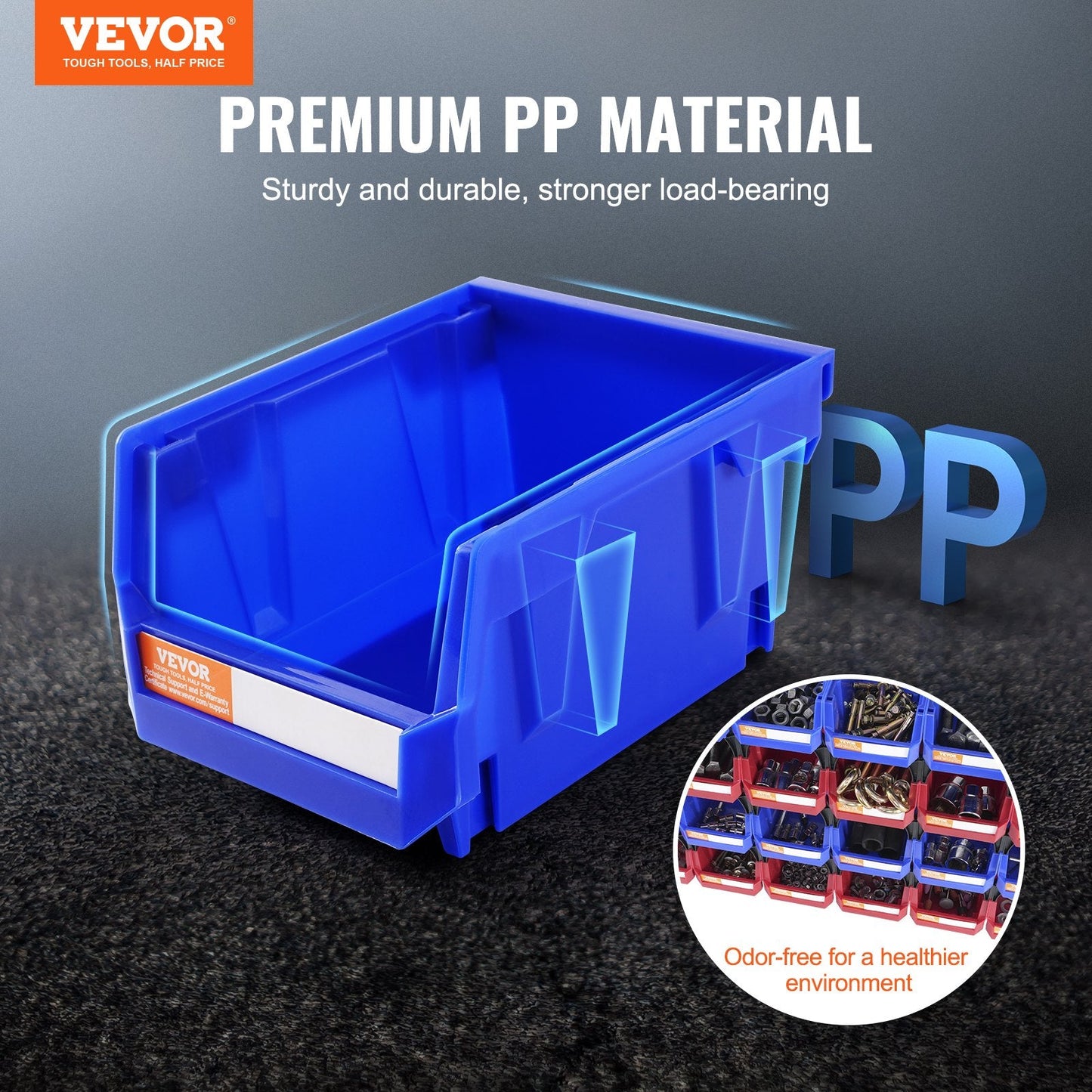 Stackable Plastic Storage Bins, 24-Pack, 1.8 kg, Blue/Red, 137 x 105 x 78 mm