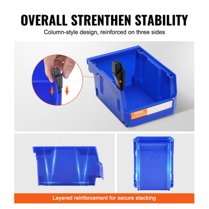 Stackable Plastic Storage Bins, 24-Pack, 1.8 kg, Blue/Red, 137 x 105 x 78 mm
