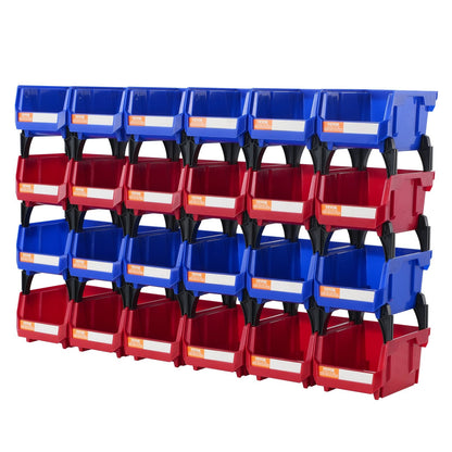 Stackable Plastic Storage Bins, 24-Pack, 1.8 kg, Blue/Red, 137 x 105 x 78 mm