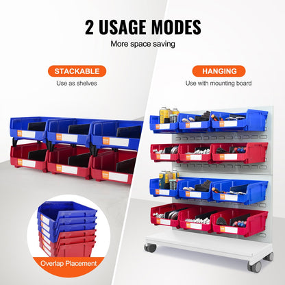 Stackable Plastic Storage Bins, 6-Pack, 276 x 279 x 128 mm, Blue/Red, 3.12 kg