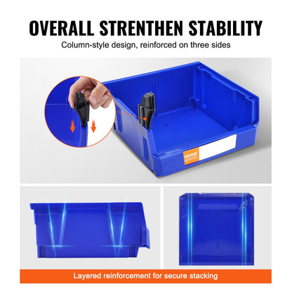Stackable Plastic Storage Bins, 6-Pack, 276 x 279 x 128 mm, Blue/Red, 3.12 kg