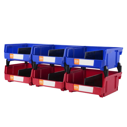 Stackable Plastic Storage Bins, 6-Pack, 276 x 279 x 128 mm, Blue/Red, 3.12 kg
