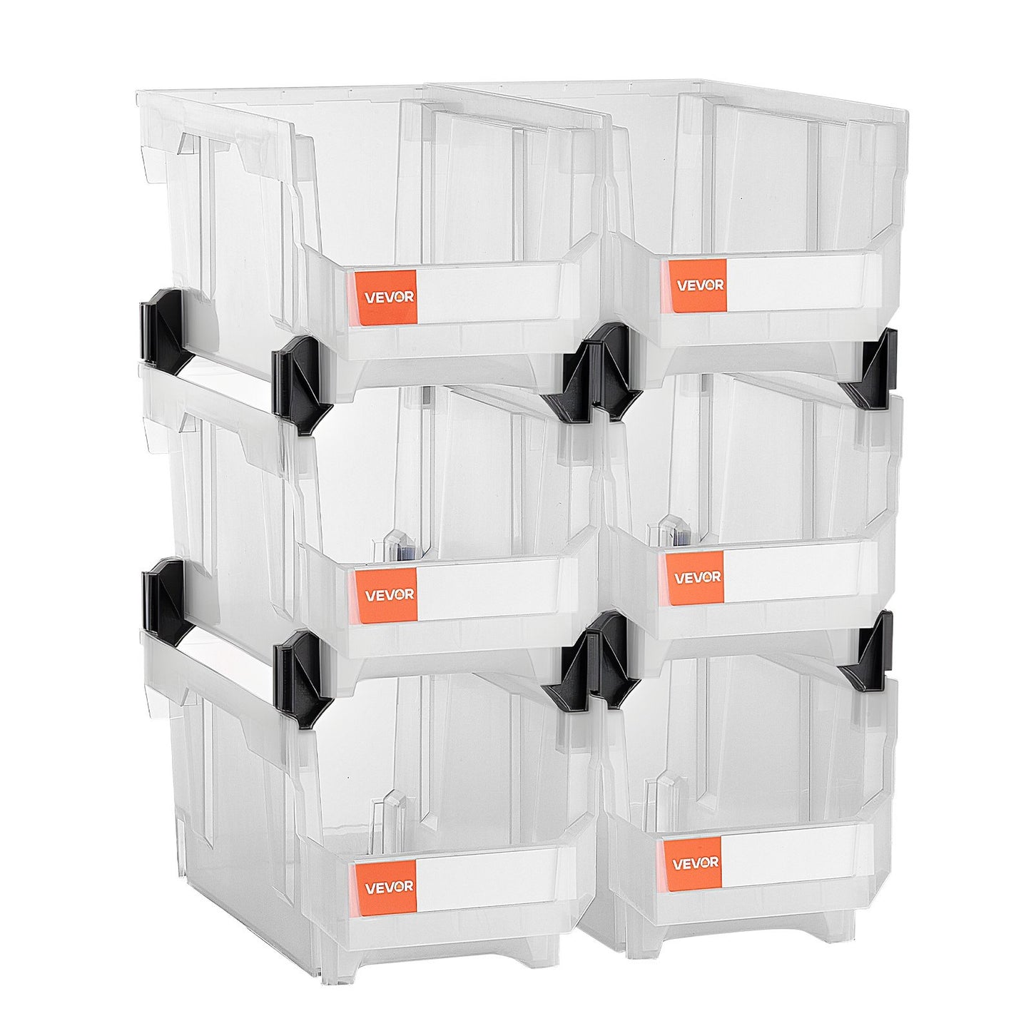 Plastic Stackable Storage Bins, 37.7 x 21.5 x 18 cm (6 Pack), Plastic Containers for Organizing & Storage Bins for Closet, Garage, Small Parts, Office Supplies, Other Accessories, Transparent