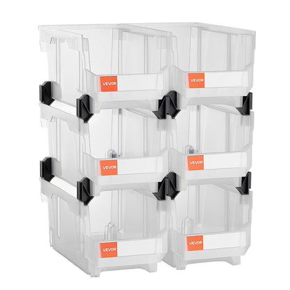 Plastic Stackable Storage Bins, 37.7 x 21.5 x 18 cm (6 Pack), Plastic Containers for Organizing & Storage Bins for Closet, Garage, Small Parts, Office Supplies, Other Accessories, Transparent
