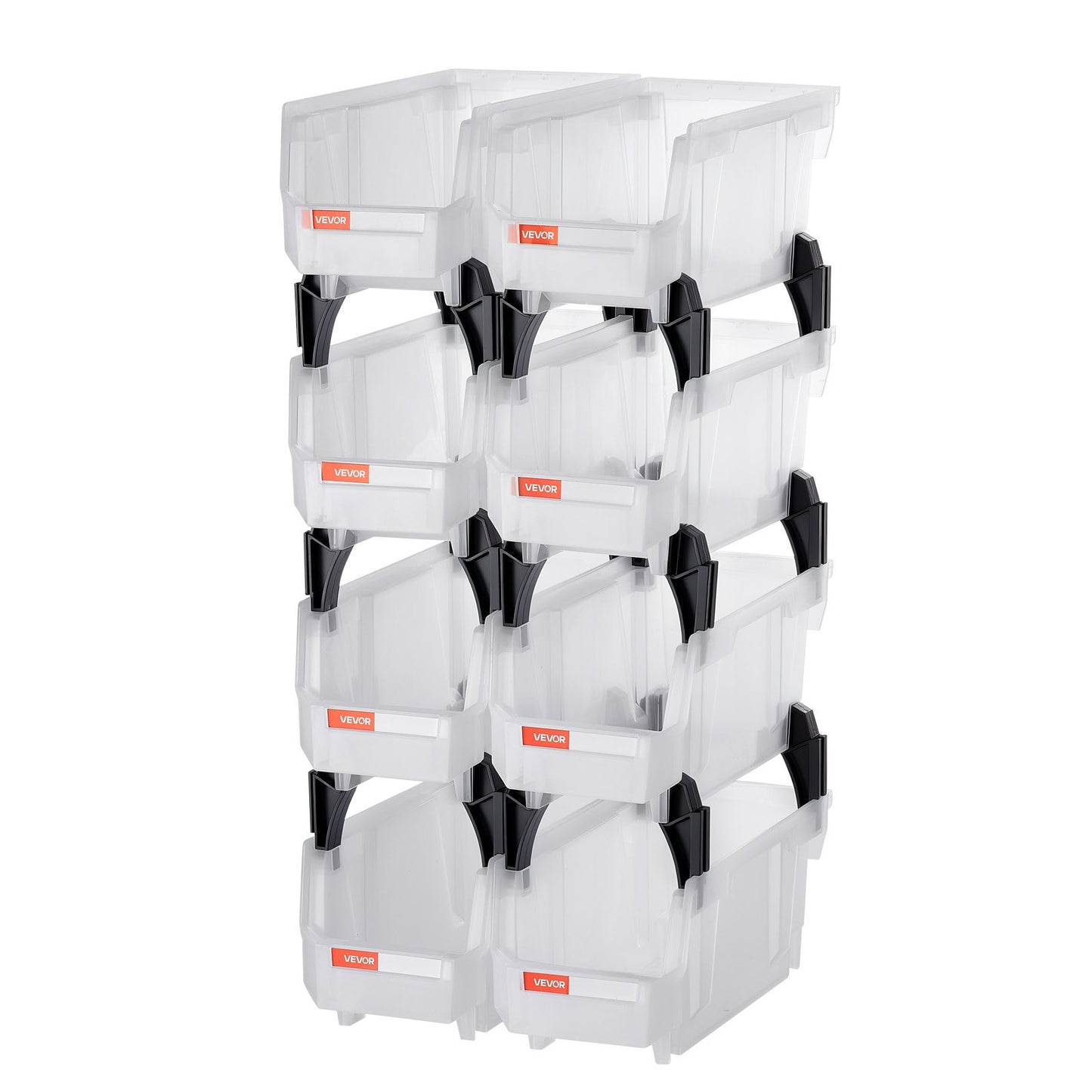 Plastic Stackable Storage Bins, 27.6 x 14 x 13 cm (8 Pack), Plastic Containers for Organizing & Storage Bins for Closet, Garage, Small Parts, Office Supplies, Other Accessories, Transparent