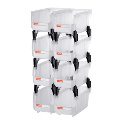 Plastic Stackable Storage Bins, 27.6 x 14 x 13 cm (8 Pack), Plastic Containers for Organizing & Storage Bins for Closet, Garage, Small Parts, Office Supplies, Other Accessories, Transparent
