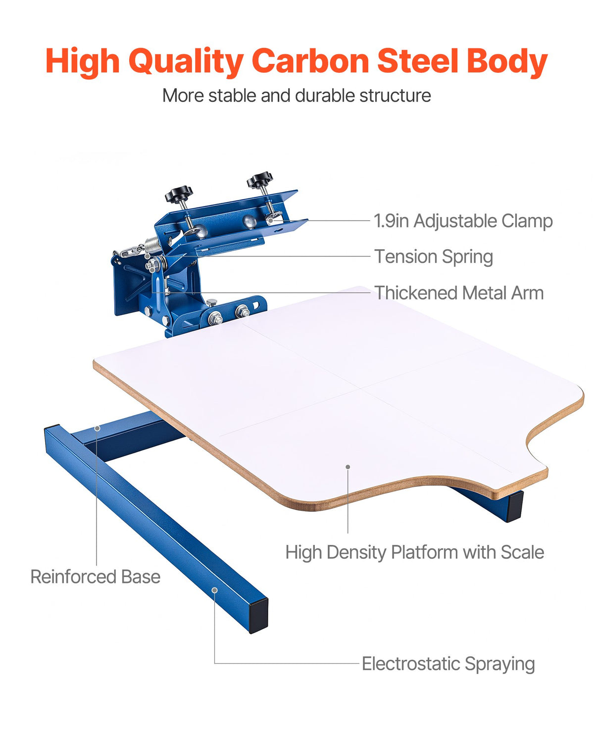 Screen Printing Machine 1 Color 1 Station Silk Screen Printing Press, 540 x 450 mm Platen, Adjustable Tension, Powder-Coated Carbon Steel, for T-shirt Clothing DIY, Home and Commercial Use