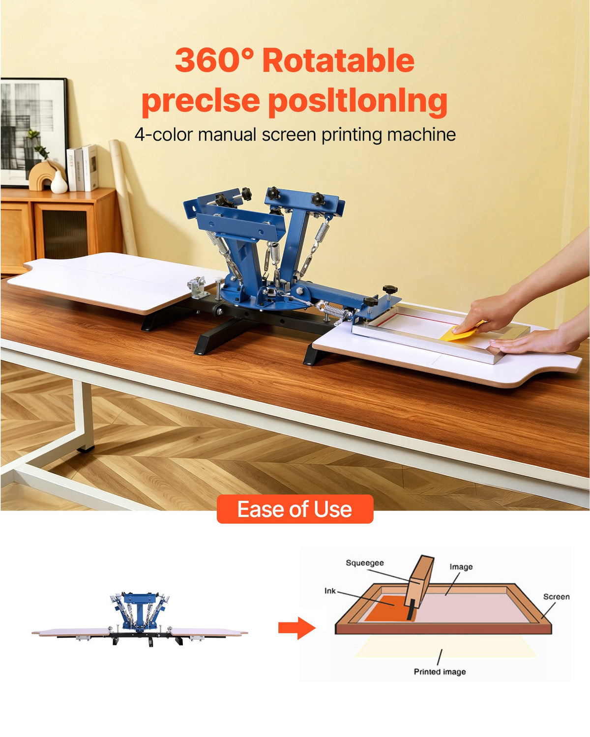 Screen Printing Machine 4 Color 2 Station Silk Screen Printing Press, 540 x 450 mm, 360° Rotatable, Accurate Positioning, Powder-Coated Carbon Steel, for T-shirt DIY, Home and Commercial