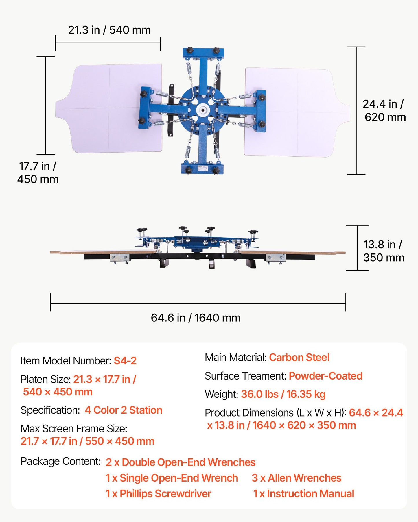 Screen Printing Machine 4 Color 2 Station Silk Screen Printing Press, 540 x 450 mm, 360° Rotatable, Accurate Positioning, Powder-Coated Carbon Steel, for T-shirt DIY, Home and Commercial