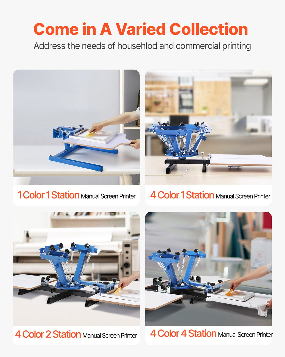 Screen Printing Machine 4 Color 4 Station Silk Screen Printing Press, 540 x 450 mm, 360° Rotatable, Accurate Positioning, Powder-Coated Carbon Steel, for T-shirt DIY, Home and Commercial
