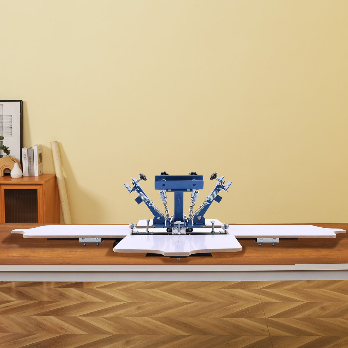 Screen Printing Machine 4 Color 4 Station Silk Screen Printing Press, 540 x 450 mm, 360° Rotatable, Accurate Positioning, Powder-Coated Carbon Steel, for T-shirt DIY, Home and Commercial