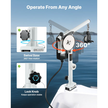 Line Hauler Pot Puller, 12V DC 1200W, Line Hauler Winch Holds 90 kg Lift Capacity, Line Speed of 35 m/min, 360° Rotation & Corrosion-Resistant, Crab Pot Puller for Crab, Shrimp, Lobster Traps