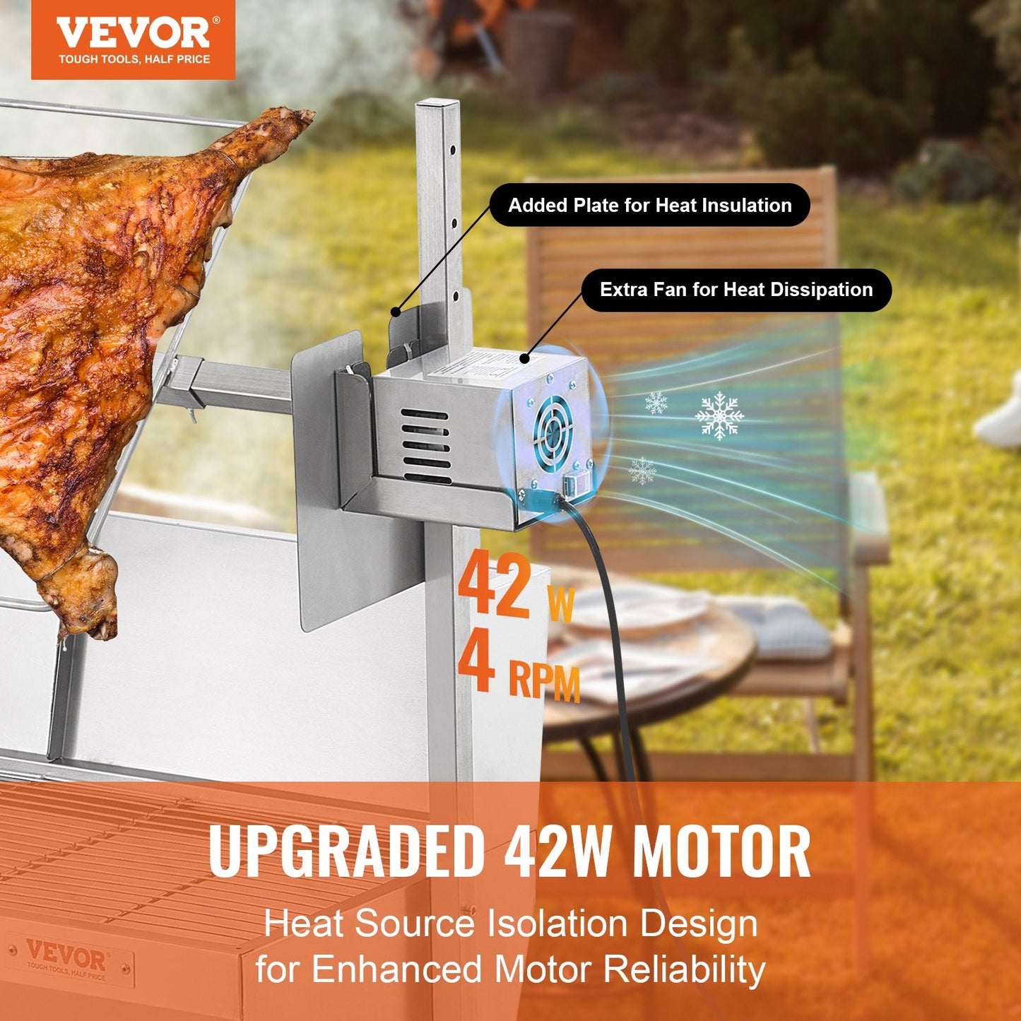 Heavy-Duty Rotisserie Grill for Pig, Lamb, and Chicken - 42W, 61kg Capacity