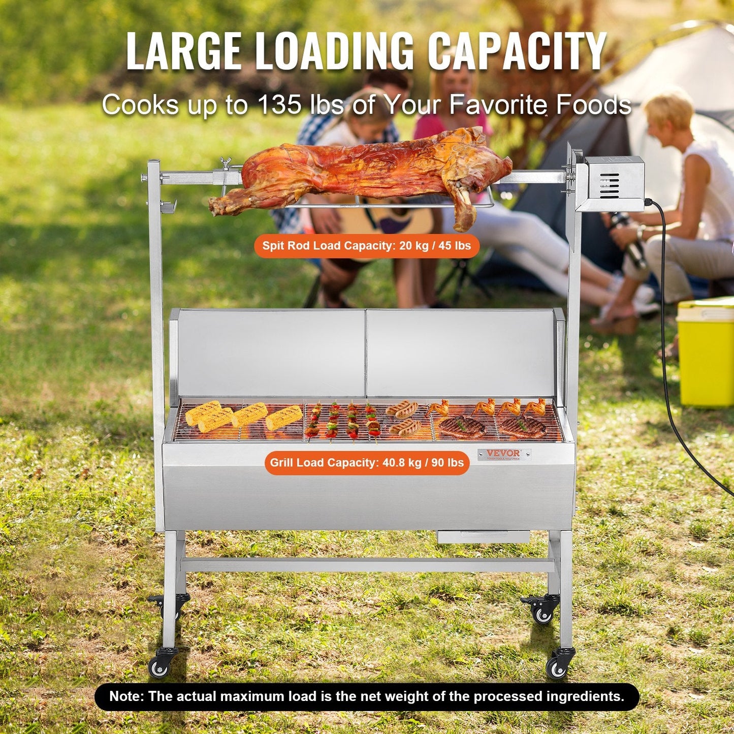 Heavy-Duty Rotisserie Grill for Pig, Lamb, and Chicken - 42W, 61kg Capacity