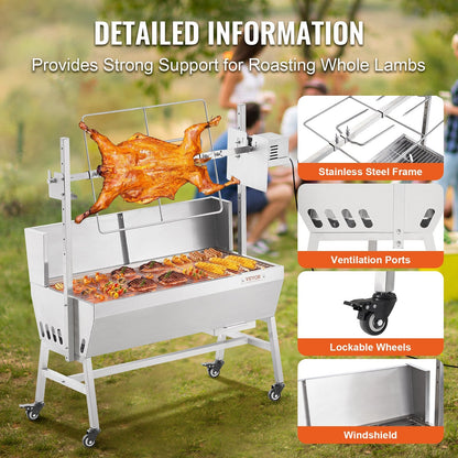 Heavy-Duty Rotisserie Grill for Pig, Lamb, and Chicken - 42W, 61kg Capacity