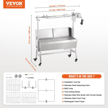 Heavy-Duty Rotisserie Grill for Pig, Lamb, and Chicken - 42W, 61kg Capacity
