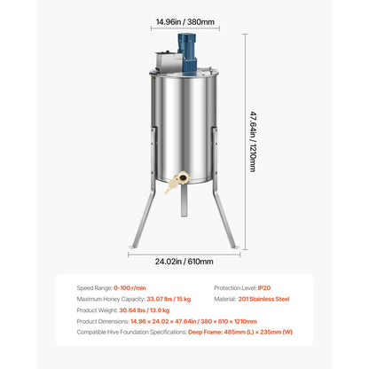 VEVOR Electric Honey Extractor 3 Frame Honey Spinner Beekeeping Stainless Steel