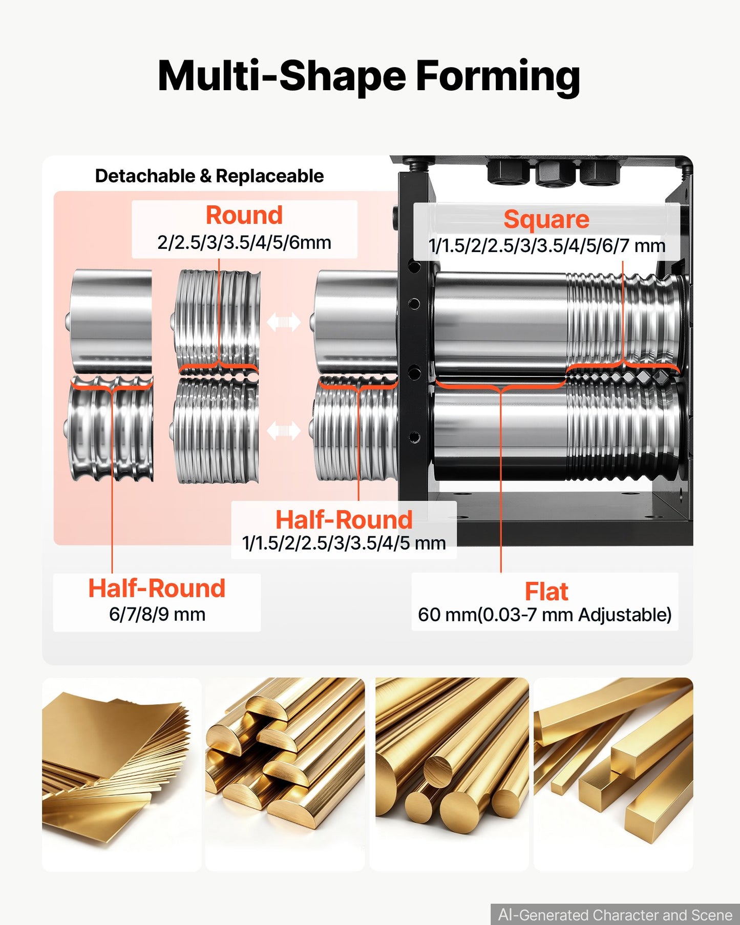 Rolling Mill 4-in-1 Flat Square Round Half-Round Electric Roller Mill, Jewelry DIY Tool, 0.03-7 mm Adjustable Thickness, Stable & Even Rolling, for Pressing Ductile Metals, Gold, Silver, Copper