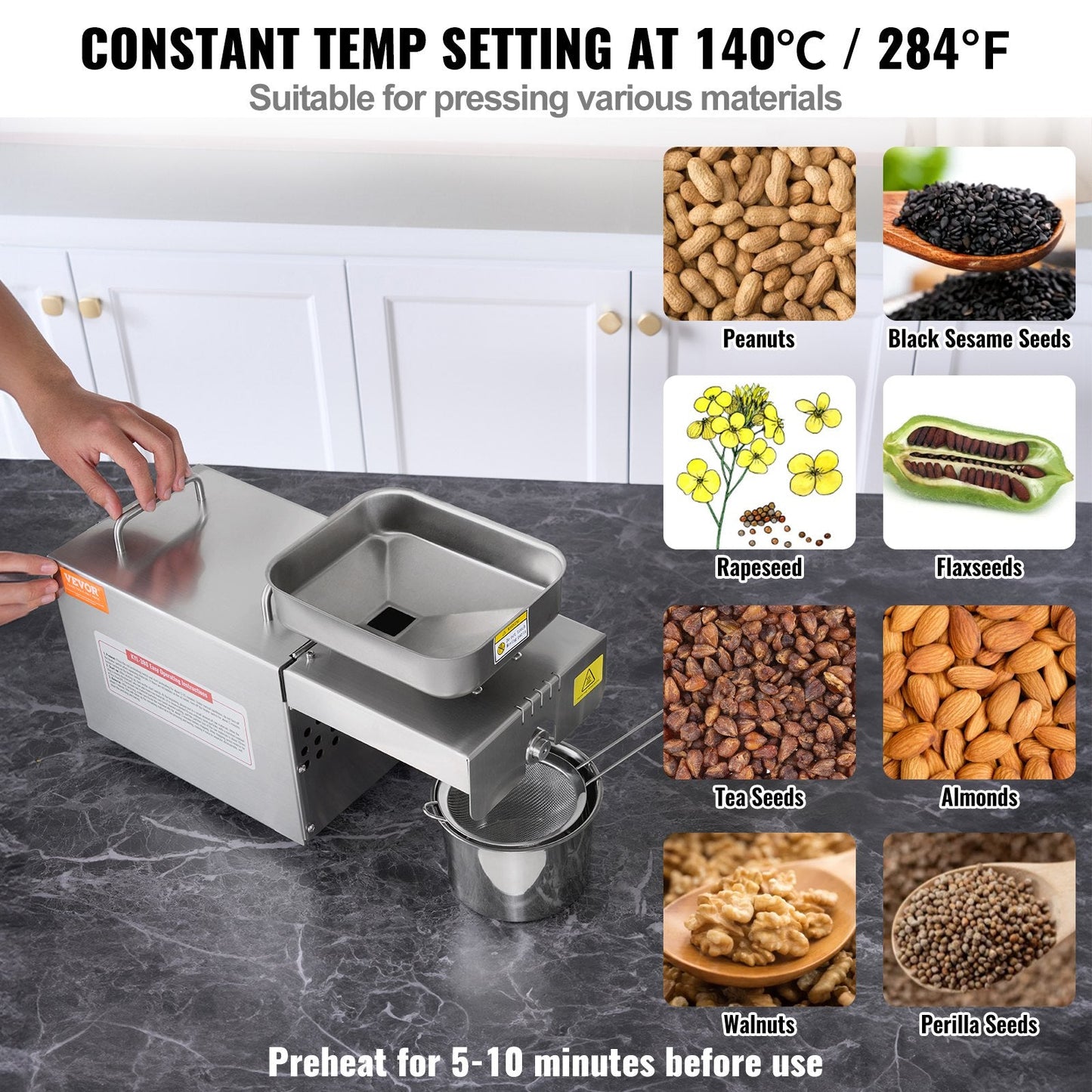 Electric Oil Press Machine, 700W Stainless Steel Extractor, 1.5kg/h, 140°C