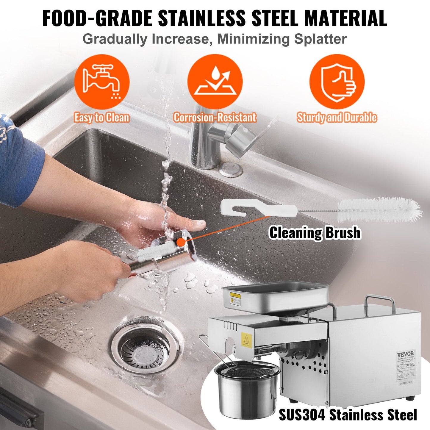 Electric Oil Press Machine, 700W Stainless Steel Extractor, 1.5kg/h, 140°C