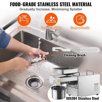 Electric Oil Press Machine, 700W Stainless Steel Extractor, 1.5kg/h, 140°C