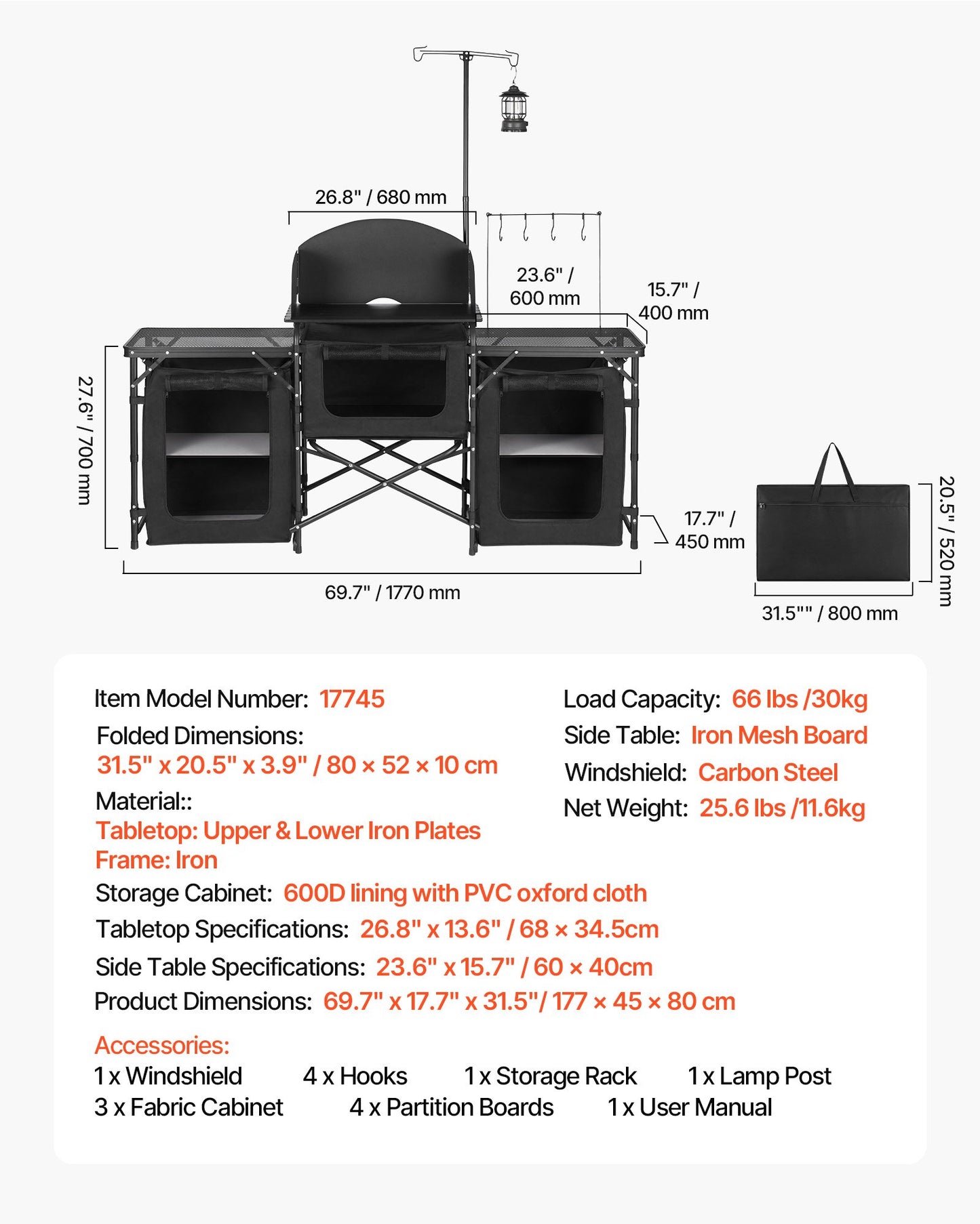 Folding Camping Table, Outdoor Portable Table, Quick Set-up Kitchen Cook Station, with Storage Organizer, Telescoping Legs, a Detachable Windscreen, Carrying Bag, for Picnic BBQ RV Traveling