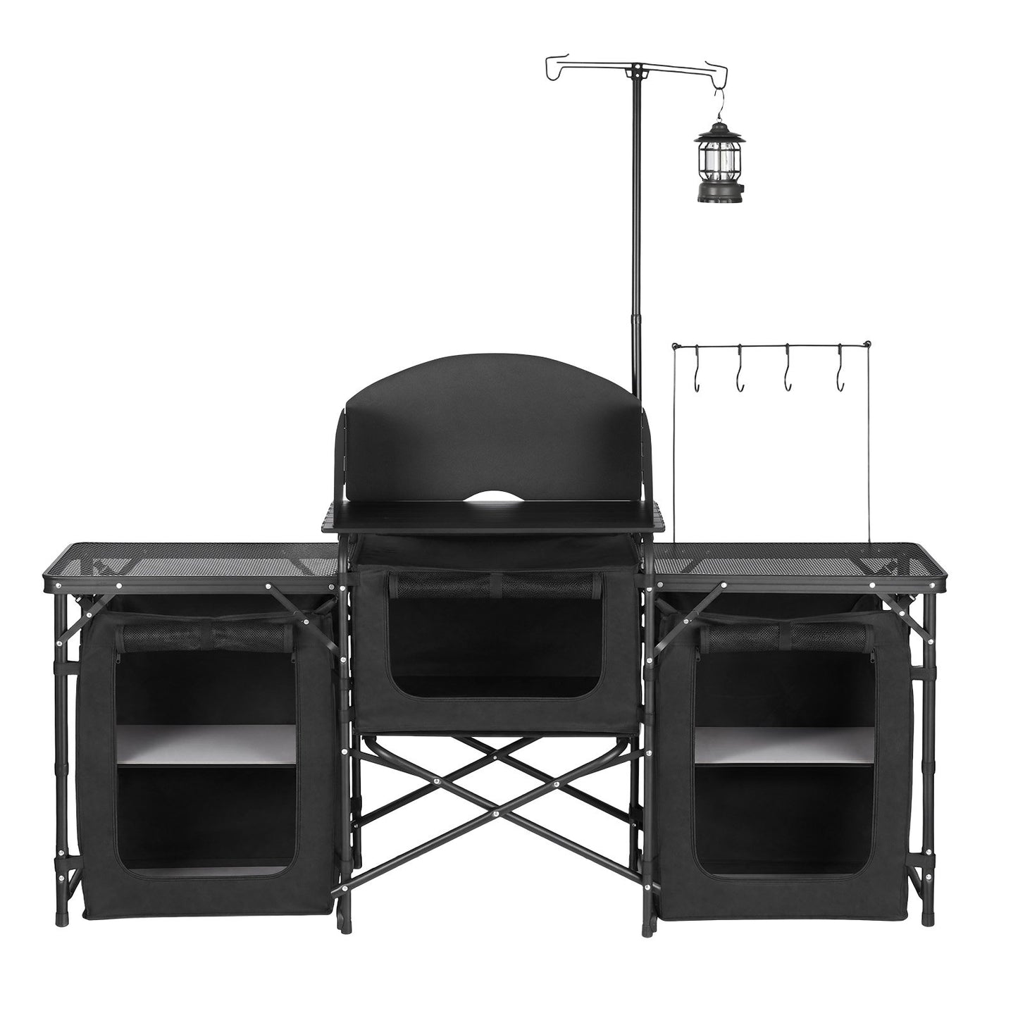 Folding Camping Table, Outdoor Portable Table, Quick Set-up Kitchen Cook Station, with Storage Organizer, Telescoping Legs, a Detachable Windscreen, Carrying Bag, for Picnic BBQ RV Traveling