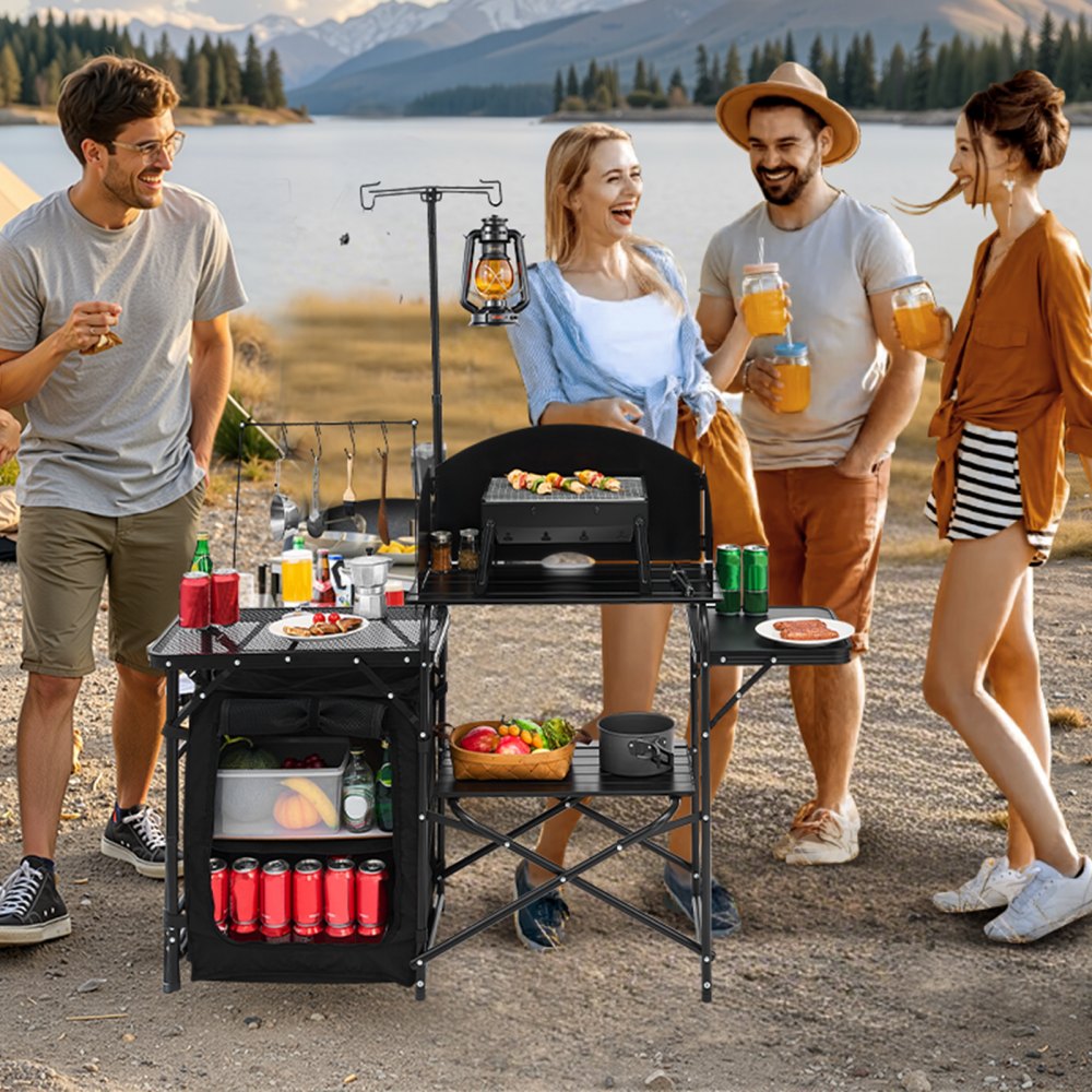 VEVOR Camping Kitchen Table Portable Outdoor Cook Station Storage Aluminum