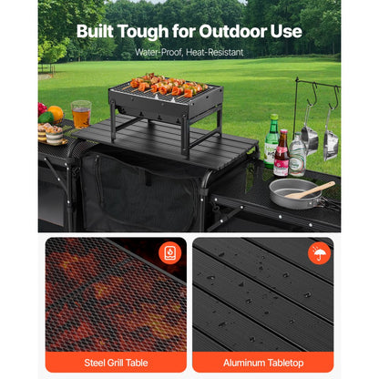 Camping Kitchen Table Portable Outdoor Cook Station Windshield Cupboards