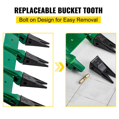 VEVOR Bucket Tooth Bar, 64\'\' Bolt on Tooth Bar, with 8 Weld-on Shanks and 7\'\'