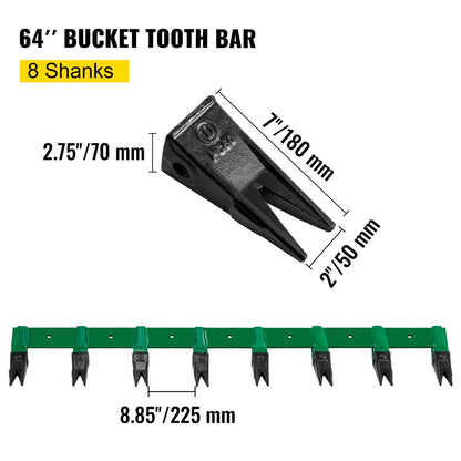 Heavy-Duty 1.6m Bolt-On Tooth Bar with 8 Shanks for Tractor Buckets