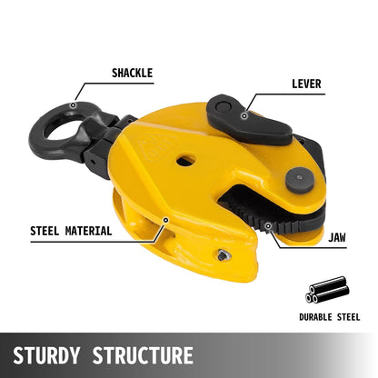 0.8T Alloy Steel Vertical Plate Clamp, 0-15 mm Jaw, 800 kg Capacity
