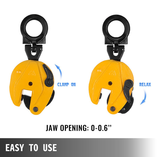 0.8T Alloy Steel Vertical Plate Clamp, 0-15 mm Jaw, 800 kg Capacity