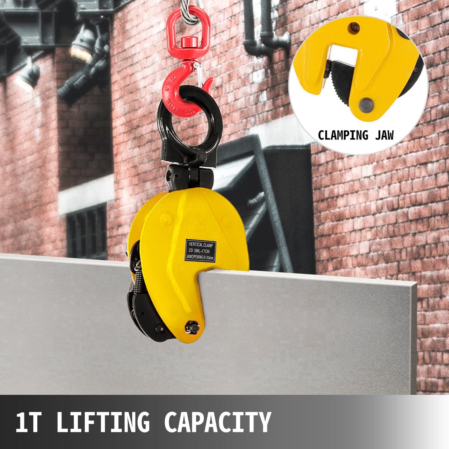 1T Vertical Steel Plate Lifting Clamp with Secure Spring and Swivel Shackle