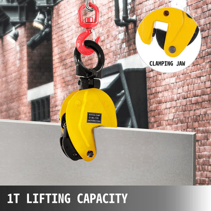 1T Vertical Steel Plate Lifting Clamp with Secure Spring and Swivel Shackle