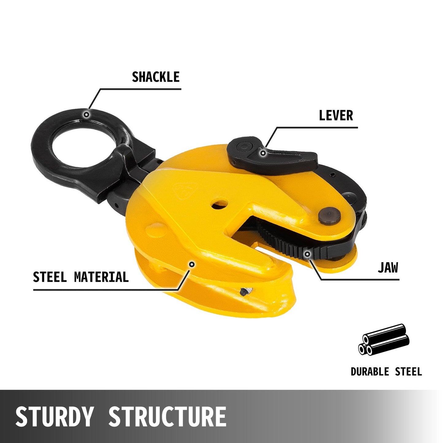 1T Vertical Steel Plate Lifting Clamp with Secure Spring and Swivel Shackle