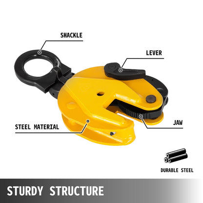 1T Vertical Steel Plate Lifting Clamp with Secure Spring and Swivel Shackle