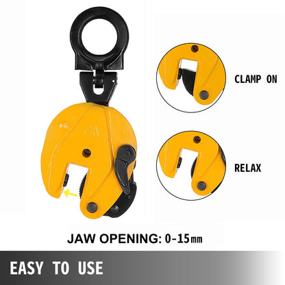 1T Vertical Steel Plate Lifting Clamp with Secure Spring and Swivel Shackle