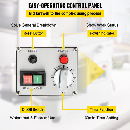 Commercial Spiral Dough Mixer with 8L Stainless Steel Bowl, Dual Rotation, 450W
