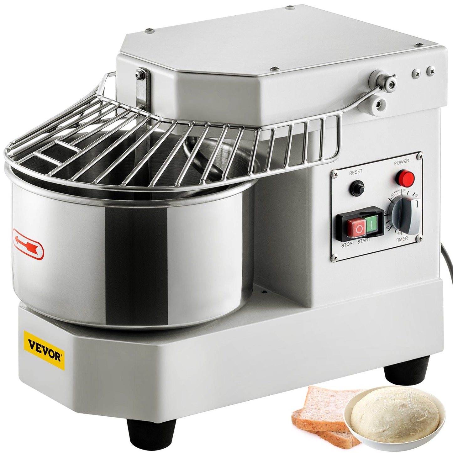 Commercial Spiral Dough Mixer with 8L Stainless Steel Bowl, Dual Rotation, 450W