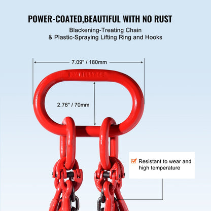 VEVOR 6 mm x 150 cm Chain Sling 4 Legs G80 Lifting Chain with Grab Hooks 2993 kg