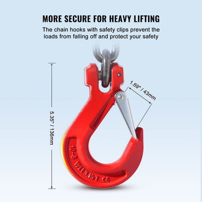 VEVOR 10 mm x 300 cm Chain Sling 4 Legs G80 Lifting Chain with Grab Hooks 8344kg