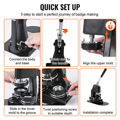 Button Maker Machine with 500 Parts Kit, 32mm & 58mm Die Sizes, Manual Press