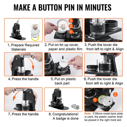 Dual Size Button Maker Kit with 500 Parts and Accessories, Includes Magic Book