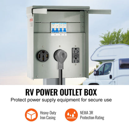 Outdoor RV Power Outlet Box, 50A, UL Certified, Easy Install, NEMA 3R Rated